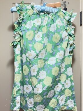 First Love Green Floral Ruffle Sleeve Blouse